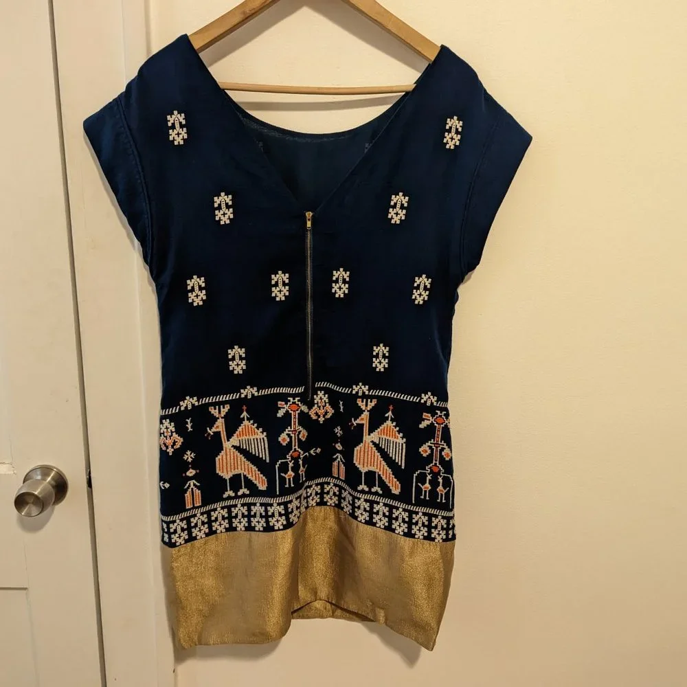 Anthropologie Floreat Teal Embroidered "Avian Myth" Shift Dress - Picture 8 of 12